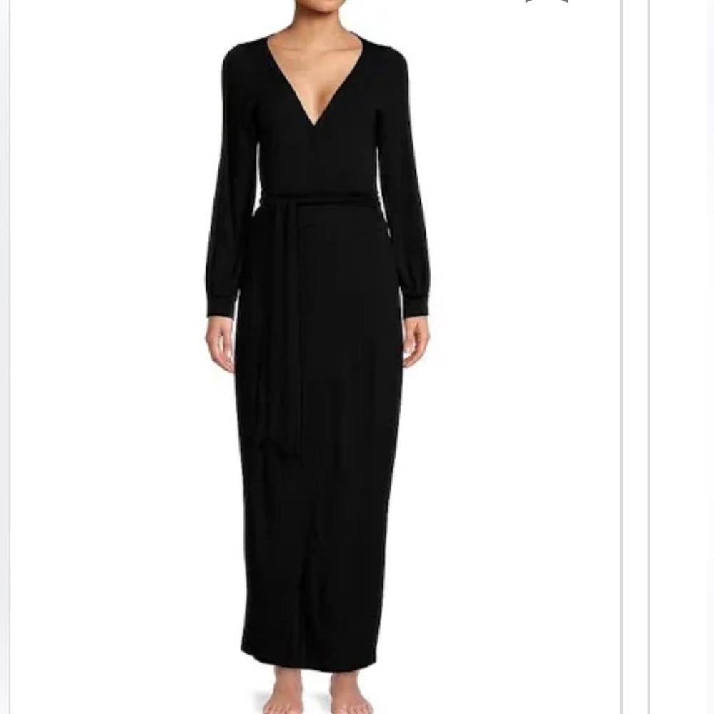 J. Jill front wrap‎ black stretch maxi silhouette low cleavage dress Sz L tall